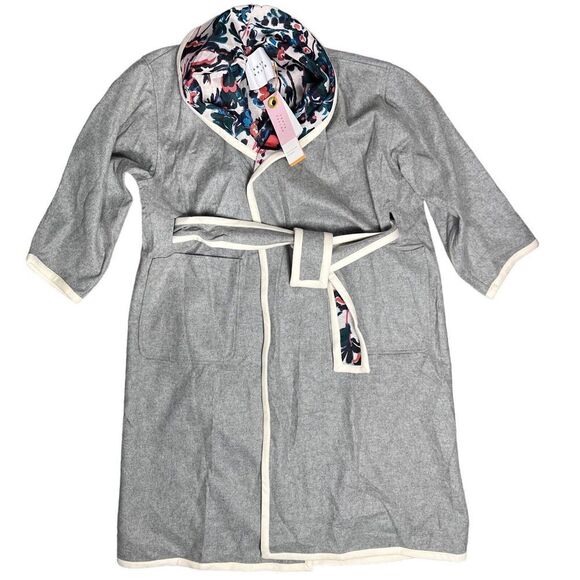 Tanya Taylor Women's M/L Grey And Floral Cadence Wool-Blend Robe Coat NWT $765‎ - Picture 2 of 13